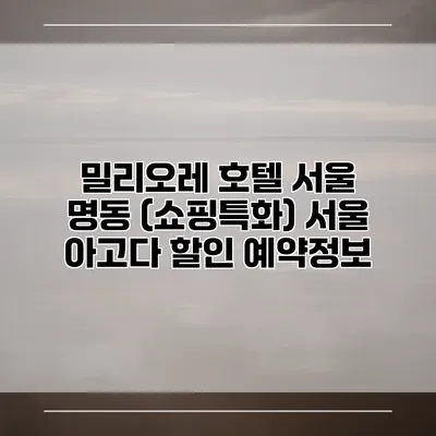 밀리오레 호텔 서울 명동 (쇼핑특화) 서울 아고다 할인 예약정보